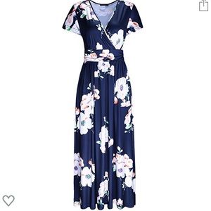 OUGES Women’s V-Neck Pattern Pocket Maxi Dress